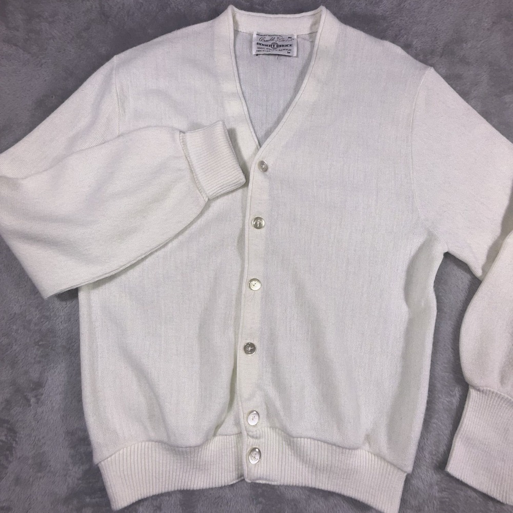 Robert Bruce Arnold Palmer Cardigan Sweater Mens Medium Button Up USA Vintage